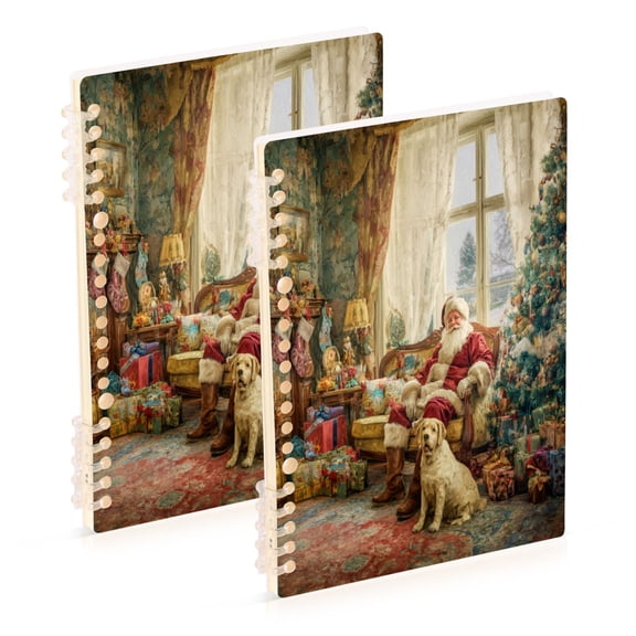 WOBOGO Christmas Santa Claus Notebook College Horizontal Grid Paper Ink Spill Resistant Water Resistant Cover 8.3x5.7x0.4in