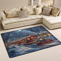 WOBOGO Christmas Train Carpet Non-Slip Rugs Soft Doormat 36×24in Living Dining Room Bedroom Decorative