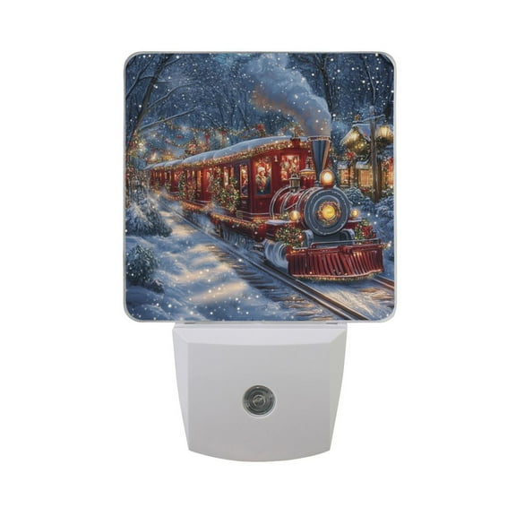 WOBOGO Christmas Train LED Night Light 2 Pcs Set 0.5 Watt Wall Plug in Dusk to Dawn Automatic Switch Soft White Light