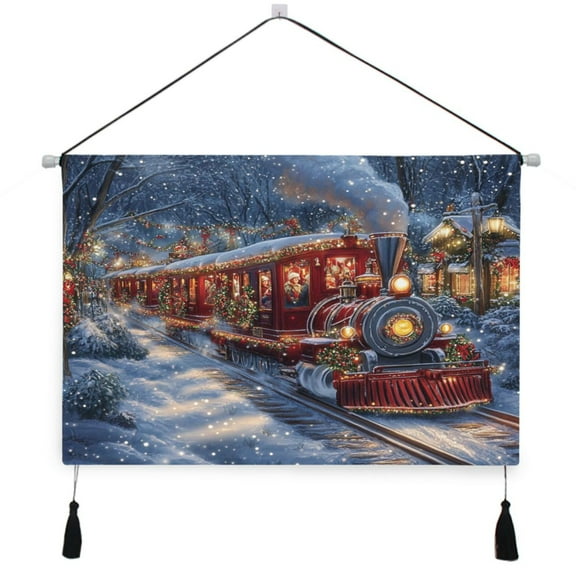 WOBOGO Christmas Train Living Room Canvas Wall Art Bedroom Study Framed Canvas Print Artwork Home Office Decorations 24.516.7in