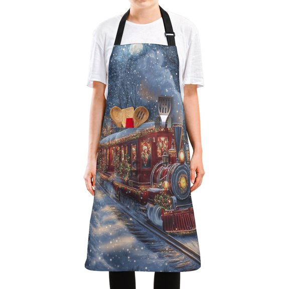 WOBOGO Christmas Train Long Apron Waterdrop Resistant with 2 Pockets Cooking Kitchen Chef Apron for Women Men