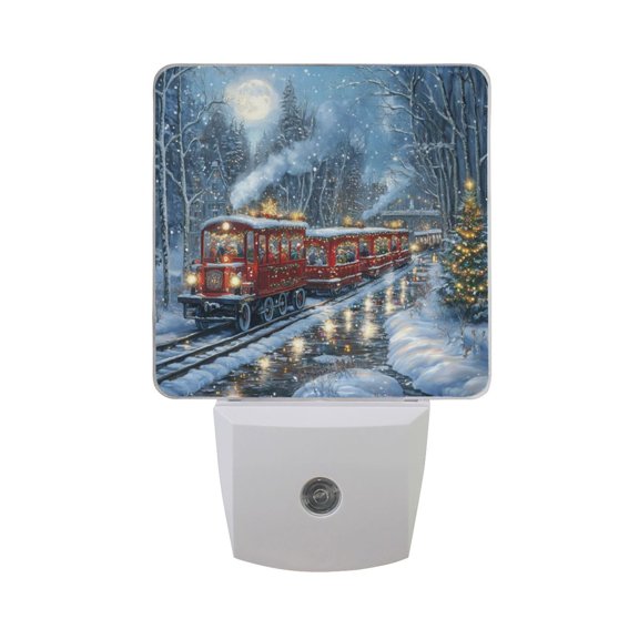 WOBOGO Christmas Train Picture LED Night Light 2 Pcs Set 0.5 Watt Wall Plug in Dusk to Dawn Automatic Switch Soft White Light