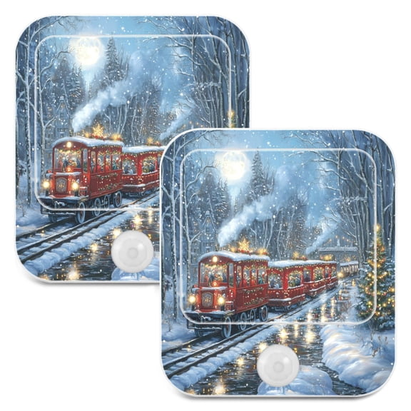 WOBOGO Christmas Train Picture Night Light Lamp with Smart Sensor Dusk to Dawn Sensor 0.6W Plug-in 2-Pack