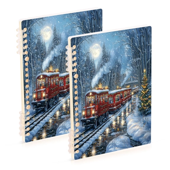 WOBOGO Christmas Train Picture Notebook College Horizontal Grid Paper Ink Spill Resistant Water Resistant Cover 8.3x5.7x0.4in