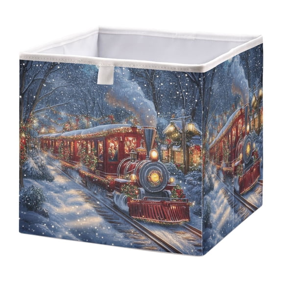 WOBOGO Christmas Train Storage Basket Foldable Easy to Clean Durable with Hollow Support Plate with Handle 15.75×10.63×6.96 in