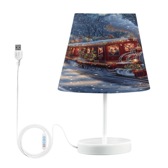 WOBOGO Christmas Train Table Lamps Bedroom 3-Speed Dimmable Farm Style with Fabric Shade for Reading and Home Office