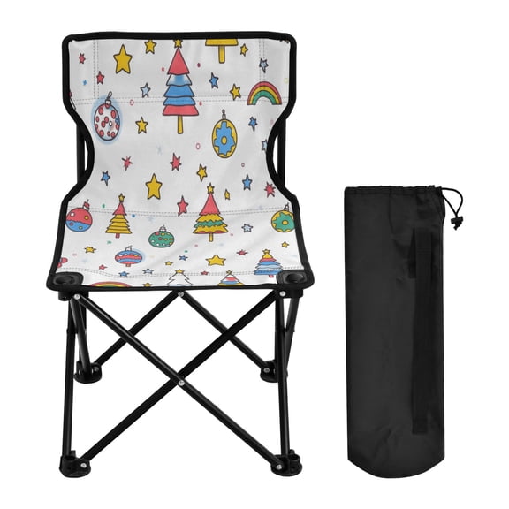 WOBOGO Christmas Tree Disco Balls Pattern Camping Chair Convenient Four Corner Backrest Folding Stool Can Hold Up to 220lbs