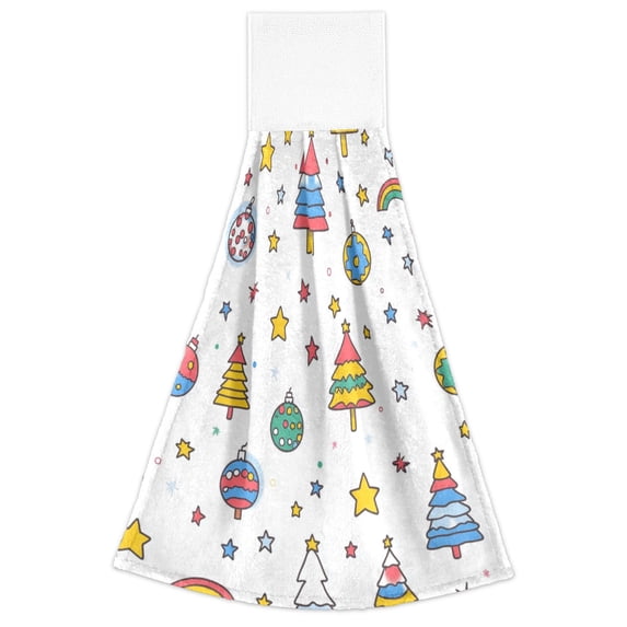 WOBOGO Christmas Tree Disco Balls Pattern Hand Towel Set of 2 Absorbent for Kitchen and Bathroom With Velcro Hanging Loop 18.2×14in