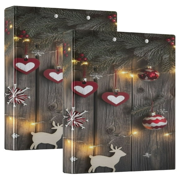 WOBOGO Christmas Tree Leaves Hanging with Red Hearts File Folders Extra Large Capacity to Hold 200 Sheets of Documents Hard Shell Ring Binder for School Home Office