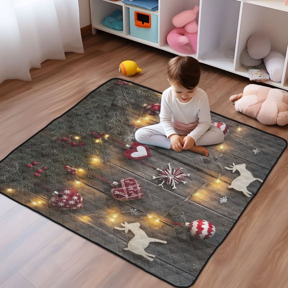 WOBOGO Christmas Tree Leaves Hanging with Red Hearts Baby Playmats Extra Large Waterproof Rollable Activity Pads for Toddlers 5050inch