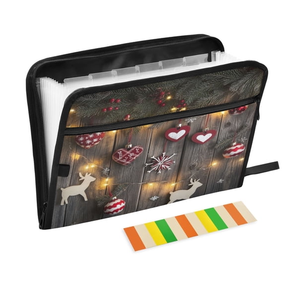 WOBOGO Christmas Tree Leaves Hanging with Red Hearts Expanding File Folder Letter Size Accordion Filing Organizer 13 Pocket Separate Organ Pocket