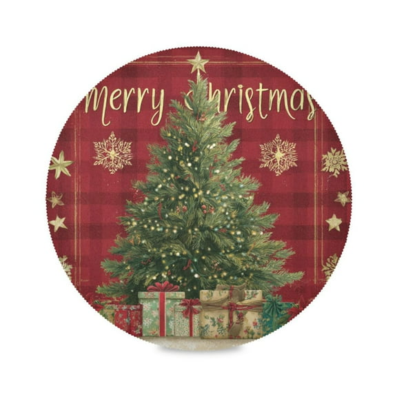 WOBOGO Christmas Tree Round Placemats Set of 1 Heat Resistant Washable Kitchen Table Decorations 15.4in