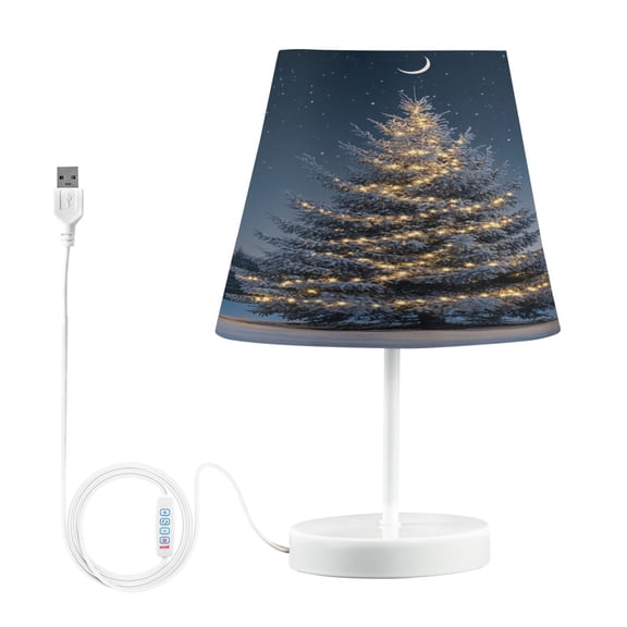 WOBOGO Christmas Tree Table Lamps Bedroom 3-Speed Dimmable Farm Style with Fabric Shade for Reading and Home Office