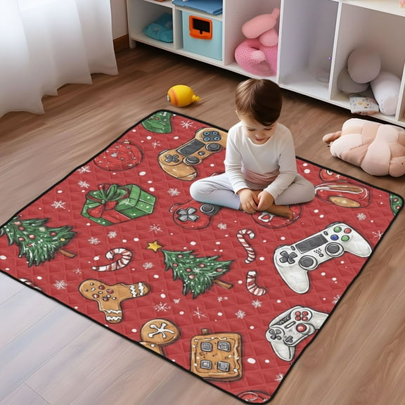 WOBOGO Christmas Tree Video Game Pattern Baby Playmats Extra Large Waterproof Rollable Activity Pads for Toddlers 50×50inch
