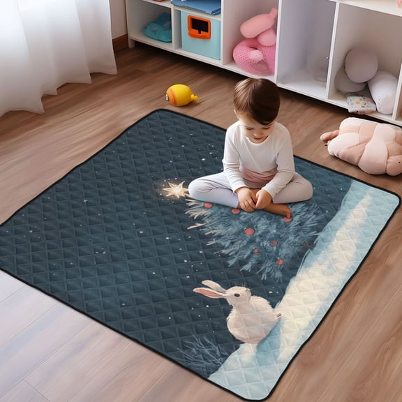 WOBOGO Christmas Tree and A Rabbit Baby Playmats Extra Large Waterproof Rollable Activity Pads for Toddlers 5050inch