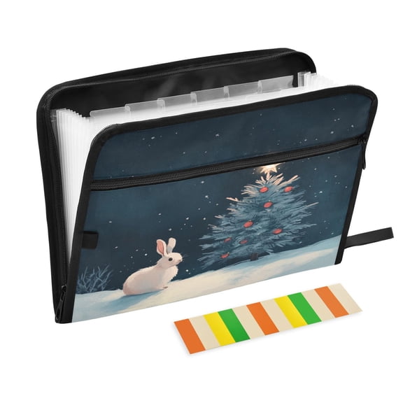 WOBOGO Christmas Tree and A Rabbit Expanding File Folder Letter Size Accordion Filing Organizer 13 Pocket Separate Organ Pocket