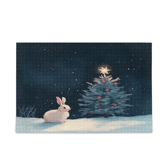 WOBOGO Christmas Tree and A Rabbit Puzzle Challenge 500 Piece Jigsaw Suitable for Game Night Finished Size 20.5 x 14.9in