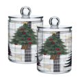 thumbnail image 1 of WOBOGO Christmas Trees on Black Lines Pattern Transparent Plastic Jar 2pcs Cotton Swabs Balls Pads Floss Stick Dispenser Bathroom Vanity Storage Organizer, 1 of 7