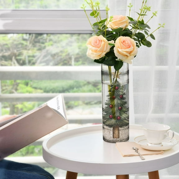 WOBOGO Christmas Trees on A White and Black Plaid Pattern Plastic Vase Home or Wedding Decoration Centerpiece Unbreakable 11.83.9in