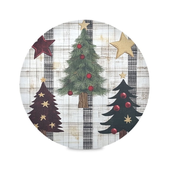 WOBOGO Christmas Trees on Black Lines Pattern Round Placemats Set of 1 Heat Resistant Washable Kitchen Table Decorations 15.4in