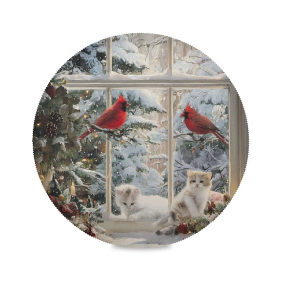 WOBOGO Christmas Windowsill Round Placemats Set of 1 Heat Resistant Washable Kitchen Table Decorations 15.4in