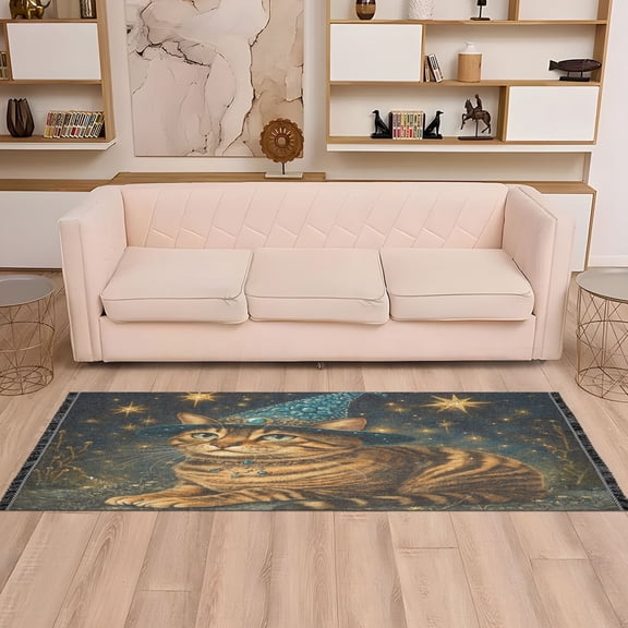 WOBOGO Chubby Bengal Cat Bedside Long Rug Delicate and Soft Modern Indoor Area Decor Non Slip Carpet for Bed Room Corridor Entrance Balcony