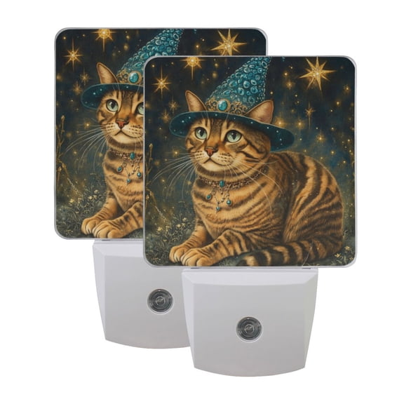 WOBOGO Chubby Bengal Cat LED Night Light 2 Pcs Set 0.5 Watt Wall Plug in Dusk to Dawn Automatic Switch Soft White Light