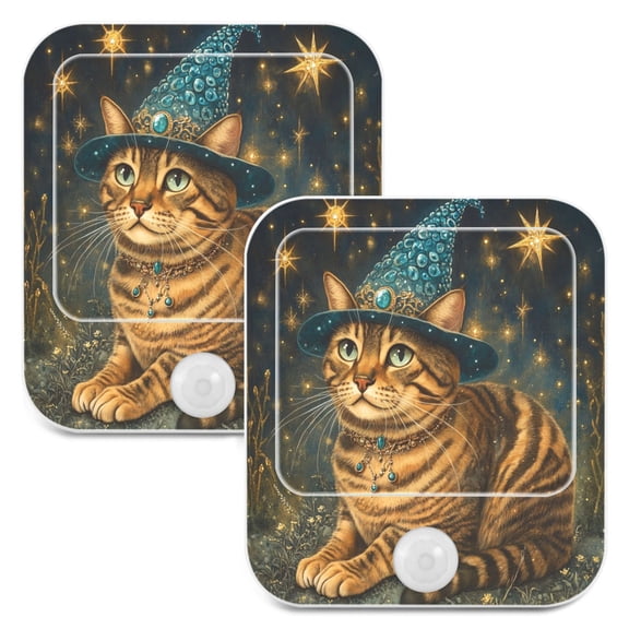 WOBOGO Chubby Bengal Cat Night Light Lamp with Smart Sensor Dusk to Dawn Sensor 0.6W Plug-in 2-Pack