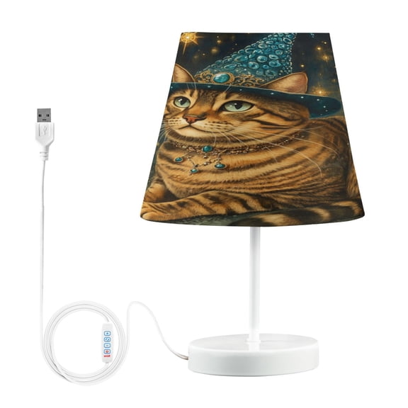 WOBOGO Chubby Bengal Cat Table Lamps Bedroom 3-Speed Dimmable Farm Style with Fabric Shade for Reading and Home Office