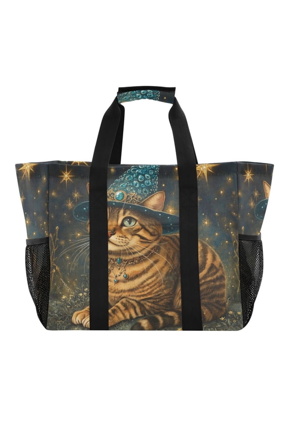 Chubby Bengal Cat Tote Shopping Bag Reusable Heavy Duty Durable Foldable Washable 15.412.89.8in