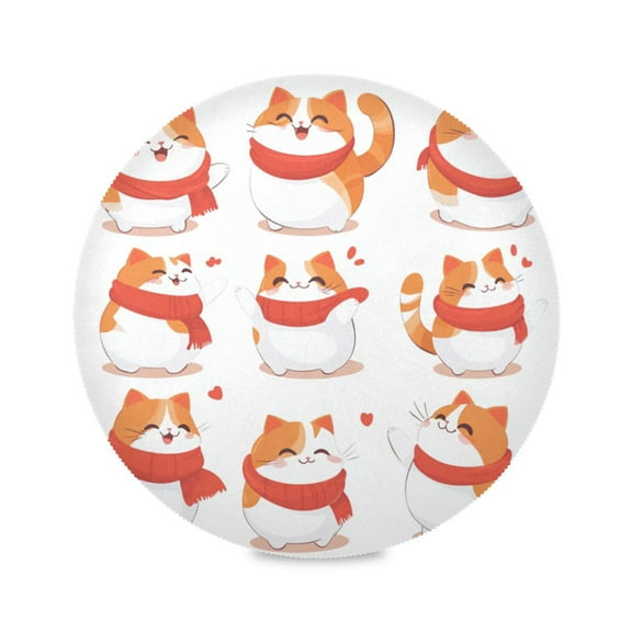 WOBOGO Chubby Cat Round Placemats Set of 6 Heat Resistant Washable Kitchen Table Decorations 15.4in