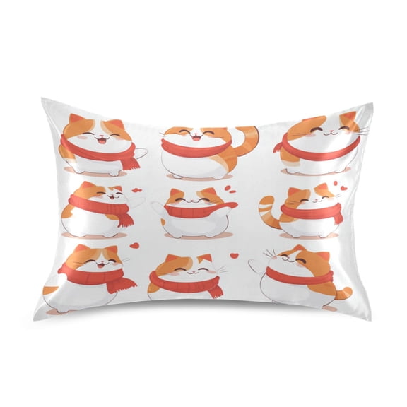 WOBOGO Chubby Cat Satin Pillowcase Soft Smooth Envelope Design Comfortable Bedding Essentials 20×26in