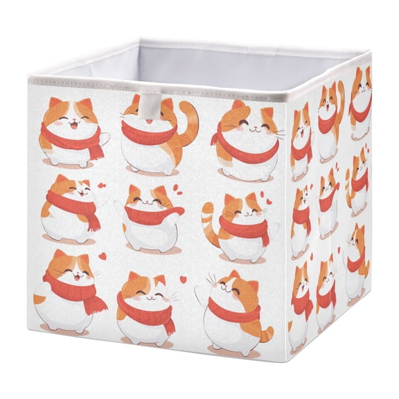WOBOGO Chubby Cat Storage Basket Foldable Easy to Clean Durable with Hollow Support Plate with Handle 15.75×10.63×6.96 in