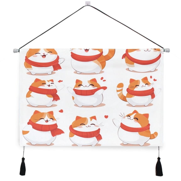 WOBOGO Chubby Cat with Various Expressions Living Room Canvas Wall Art Bedroom Study Framed Canvas Print Artwork Home Office Decorations 24.516.7in