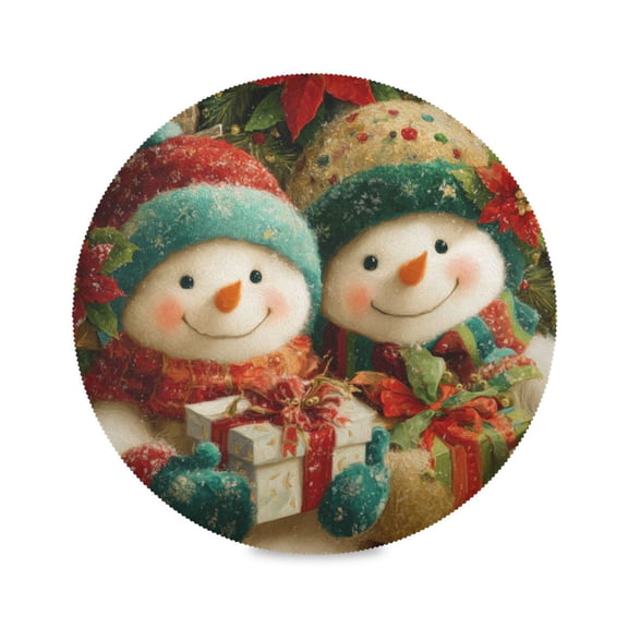 WOBOGO Chubby Snowman Round Placemats Set of 1 Heat Resistant Washable Kitchen Table Decorations 15.4in