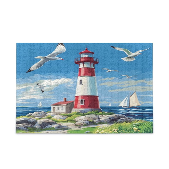 WOBOGO Coastal Lighthouse Puzzle Challenge 1000 Piece Jigsaw Suitable for Game Night Finished Size 29.5 x 19.7in