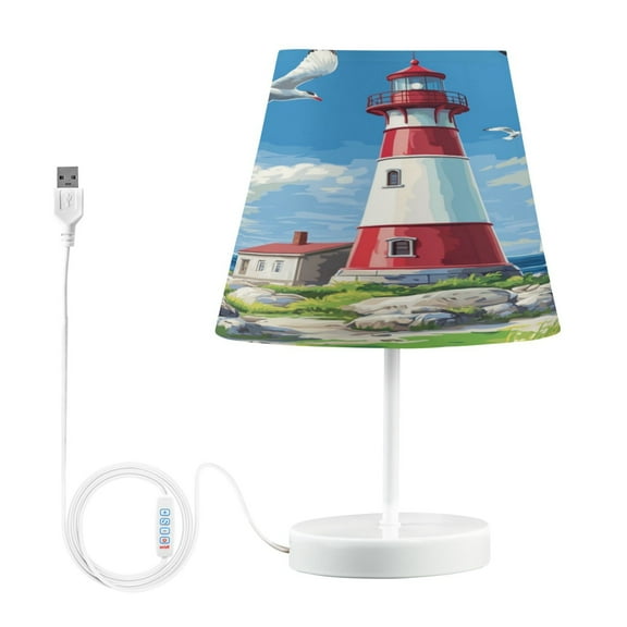 WOBOGO Coastal Lighthouse Table Lamps Bedroom 3-Speed Dimmable Farm Style with Fabric Shade for Reading and Home Office