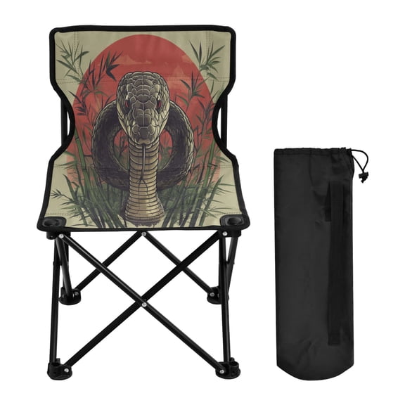 WOBOGO Cobras Illustration with Bamboo Forest Camping Chair Convenient Four Corner Backrest Folding Stool Can Hold Up to 220lbs