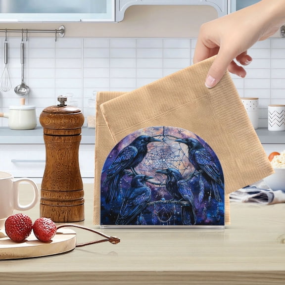 WOBOGO Cobweb Crow Clear Acrylic Napkin Holder Kitchen Tissue Face Towel Cocktail Rack Bar Restaurant Dinner Paper Dispenser