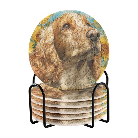 WOBOGO Cocker Spaniel Dogs Coil Coasters Set of 6 Minimalist Cotton Woven 3.94 inch Non-Slip Insulated and Absorbent Home Accessories.