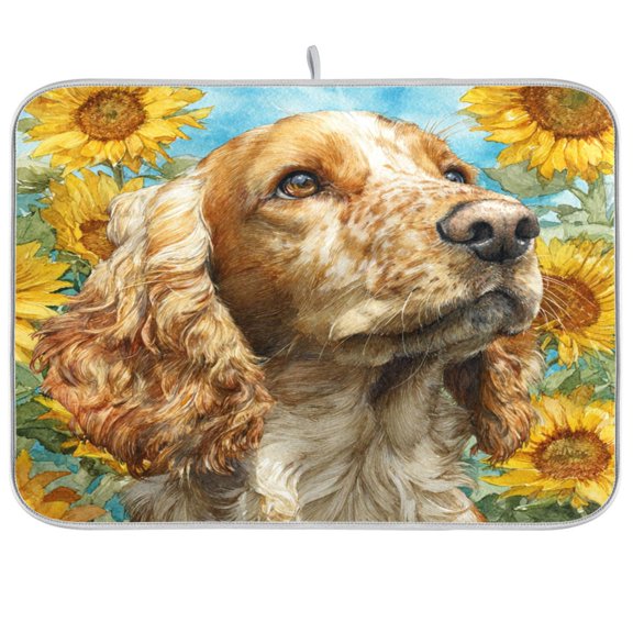 WOBOGO Cocker Spaniel Dogs Kitchen Drying Mat Heat Resistant Drainage with Non-Slip Rubber Backing Hides Stains Super Absorbent Easy to Clean 18×24in