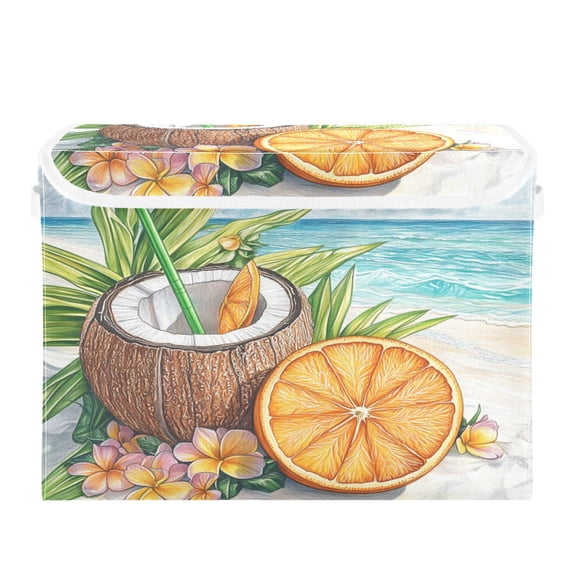WOBOGO Coconut Orange Slice Large Collapsible Storage Box Flip Lid Fabric Decorative Organizer Container Basket with Handles 16.512.611.8in