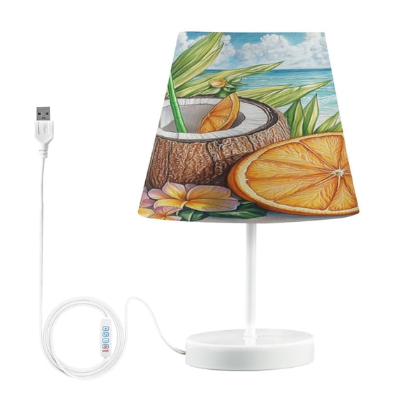 WOBOGO Coconut Orange Slice Table Lamps Bedroom 3-Speed Dimmable Farm Style with Fabric Shade for Reading and Home Office