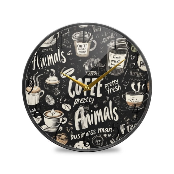 WOBOGO Coffee Picture Acrylic Wall Clock Battery Operated 9.5in Silent No Tick Bedroom Living Room Office Classroom Decoration