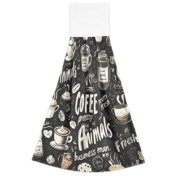WOBOGO Coffee Picture Hand Towel Set of 2 Absorbent for Kitchen and Bathroom With Velcro Hanging Loop 18.214in