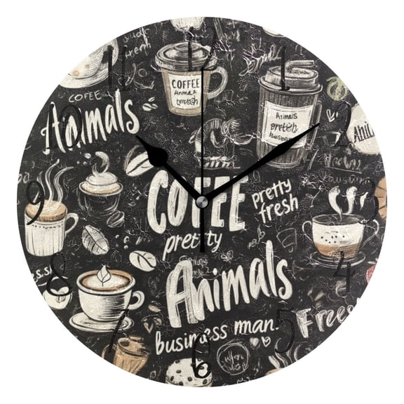 WOBOGO Coffee Picture Wall Clock 10in Silent Mechanism Battery Operated Retro Style for Living Room Bedroom and Kitchen Black Pointer