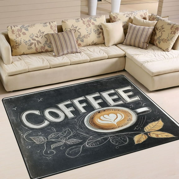 WOBOGO Coffee Time Carpet Non-Slip Rugs Soft Doormat 63×48in Living Dining Room Bedroom Decorative