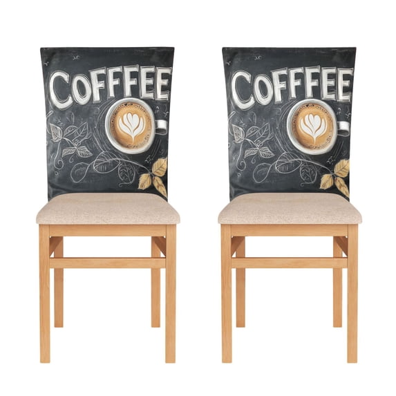 WOBOGO Coffee Time Dining Room Chair Covers 2 Pieces Super Fit Elastic Fiber Removable Washable Protective Cover