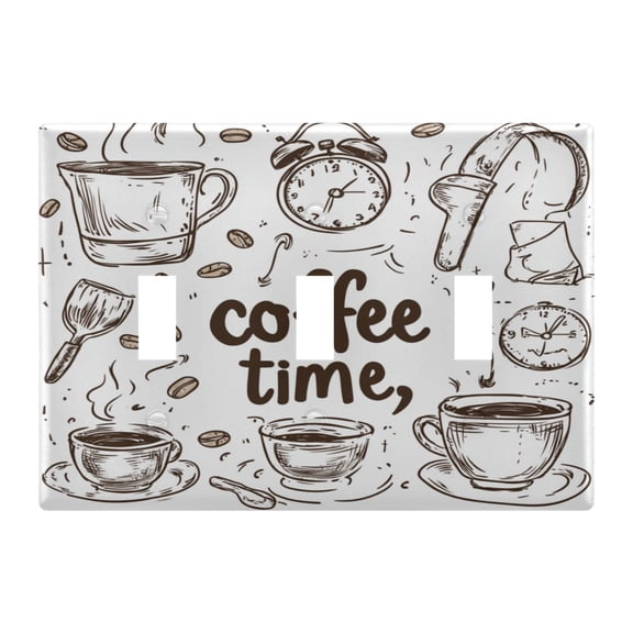 WOBOGO Coffee Time Now 3-hole Switch Plates PC Flame Retardant Plastic Material Glossy Finish Smooth Touch 6.37x4.48x0.27in