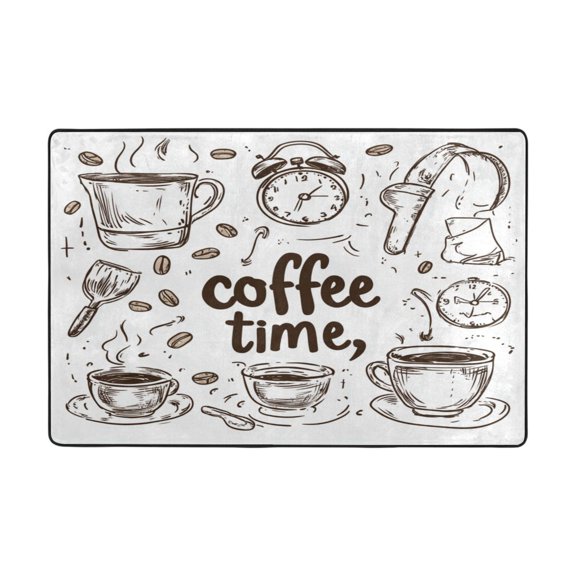 WOBOGO Coffee Time Now Carpet Non-Slip Rugs Soft Doormat 72×48in Living Dining Room Bedroom Decorative